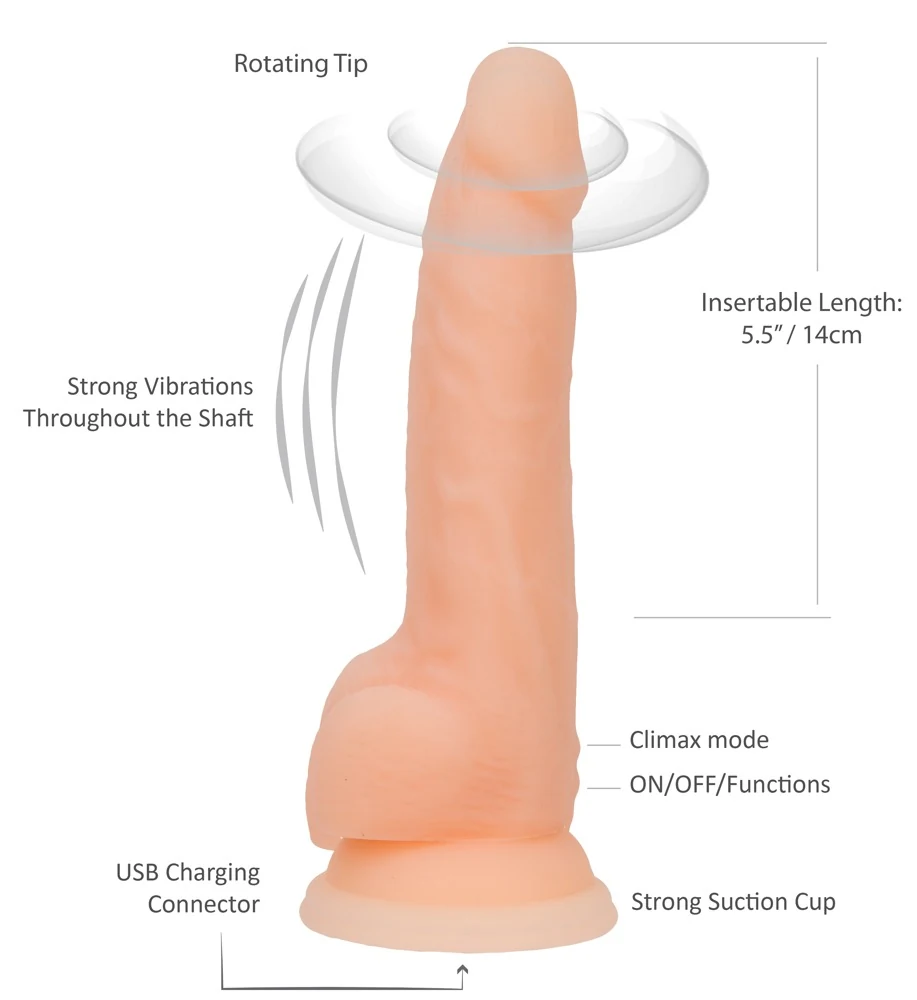 Roterende en vibrerende siliconen dildo met afstandsbediening