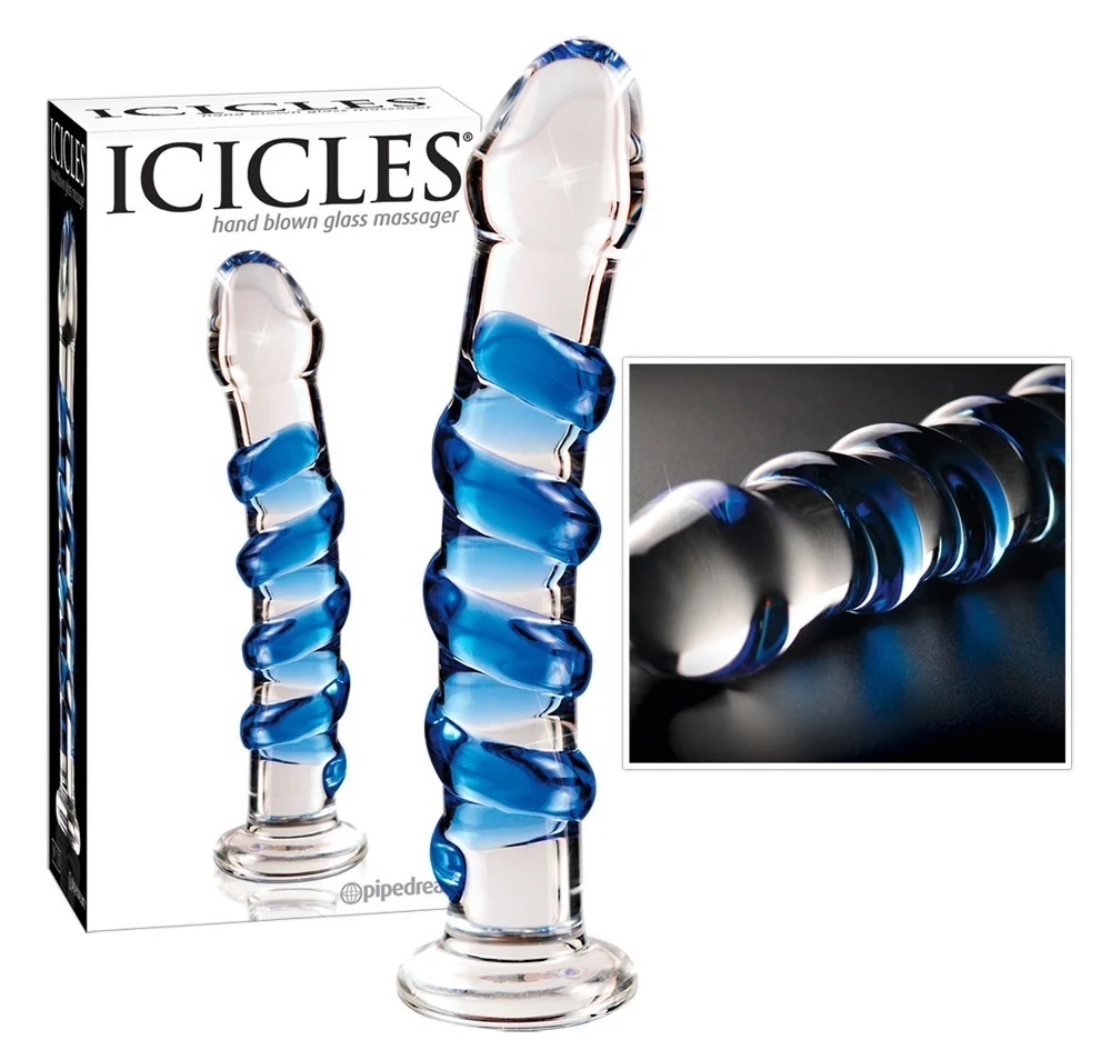 Handgemaakte glazen dildo met spiraal en standaard