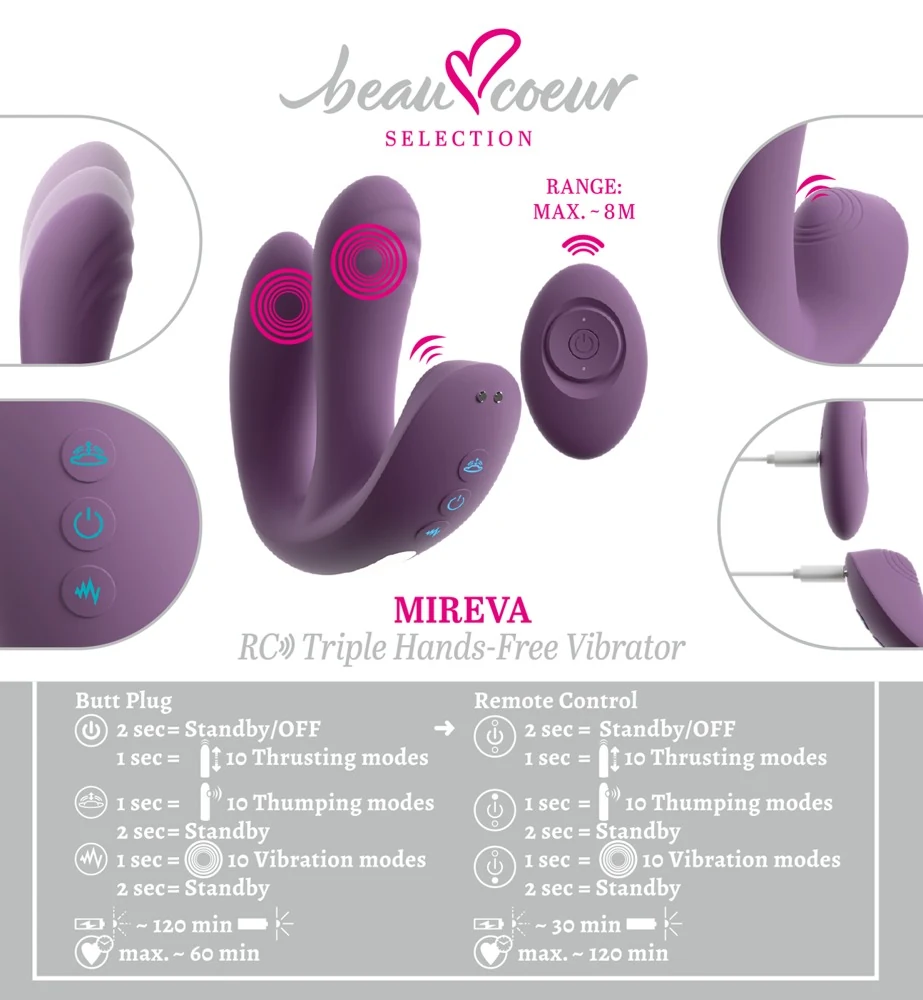 beau cœur MIREVA RC Triple Hands-Free Vibrator