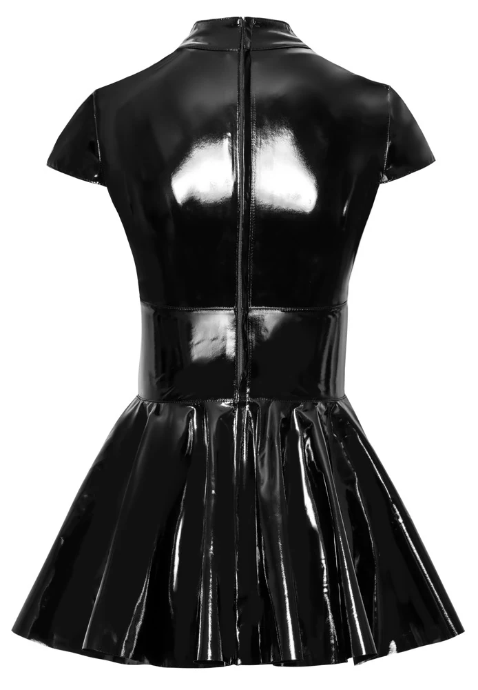 Zwarte lak mini-jurk met ringdetail