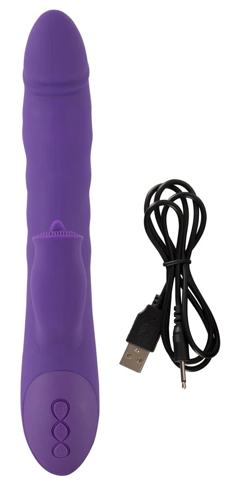 Rabbit vibrator met rotatie en stuwende functie