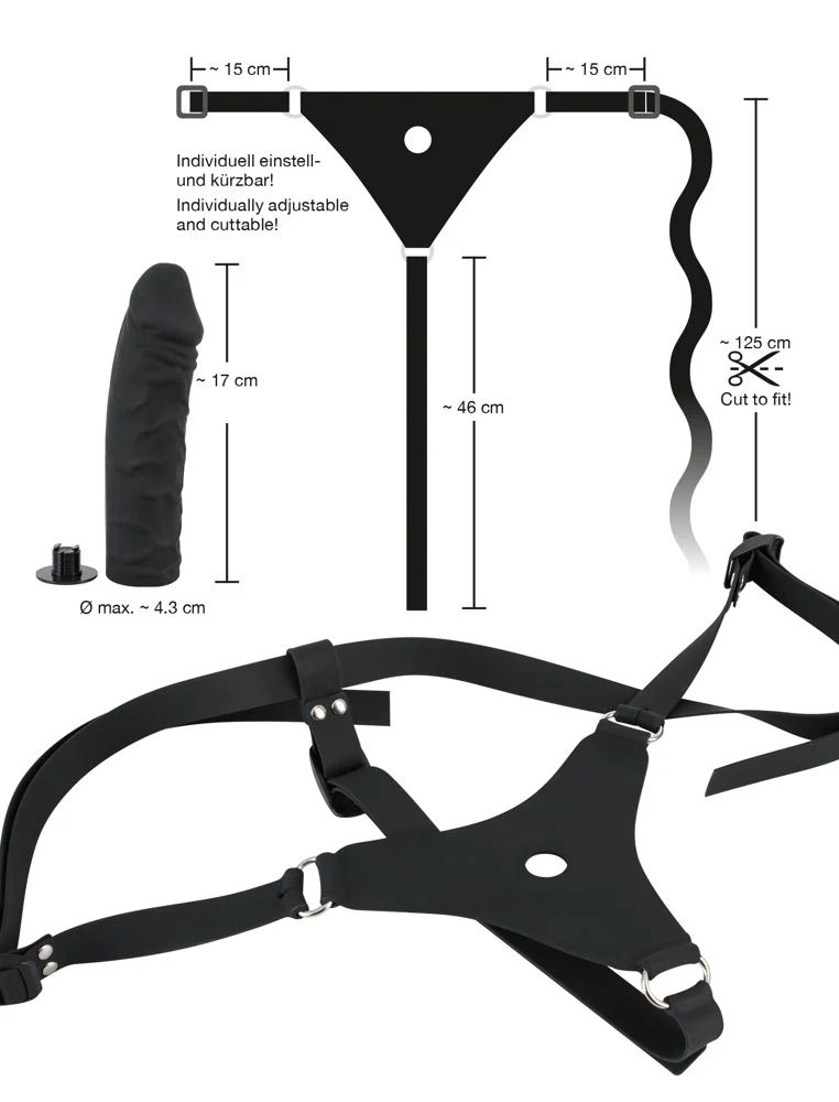 Zwarte siliconen strap-on met verstelbare riemen