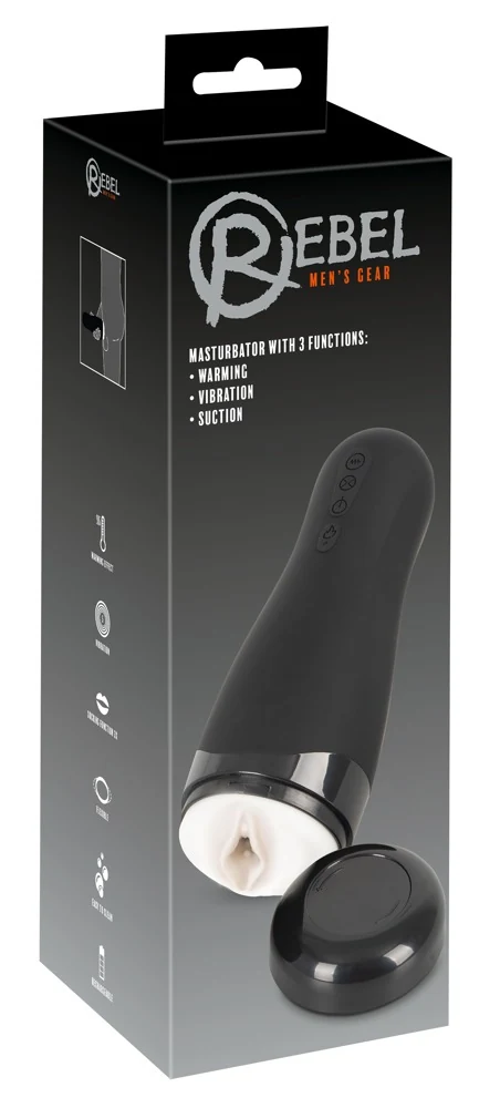 Rebel verwarmende masturbator met vibratie en zuigfunctie