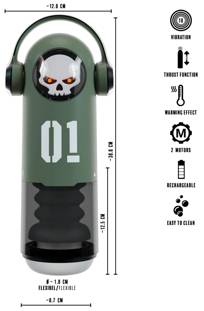 Rebel Skull masturbator met vibratie, warmte en massage