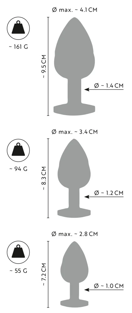 ANOS metalen butt plug set met diamanten