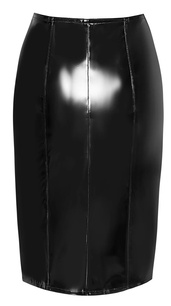 Black Level vinyl rok knielengte met 2-weg rits