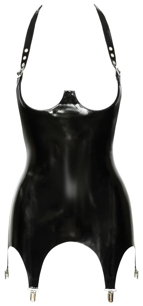 Bustless latex jarretelhemd zwart