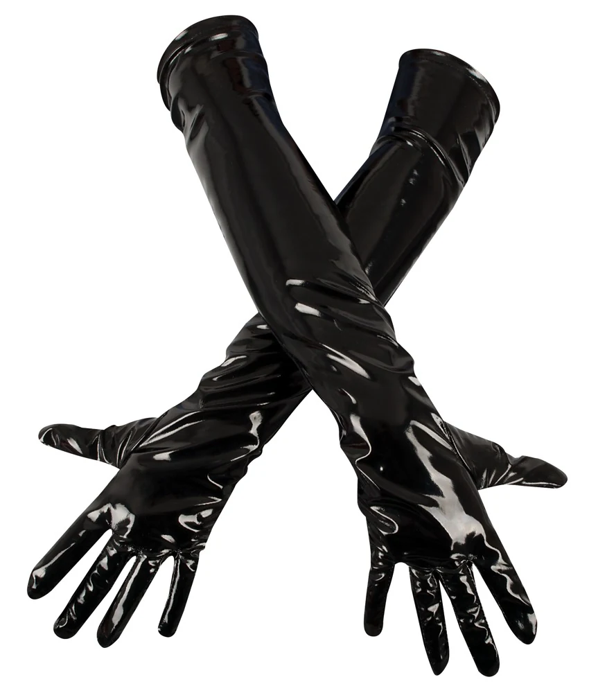 Lange zwarte lak handschoenen