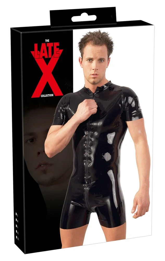 Latex korte jumpsuit met 3-weg ritssluiting