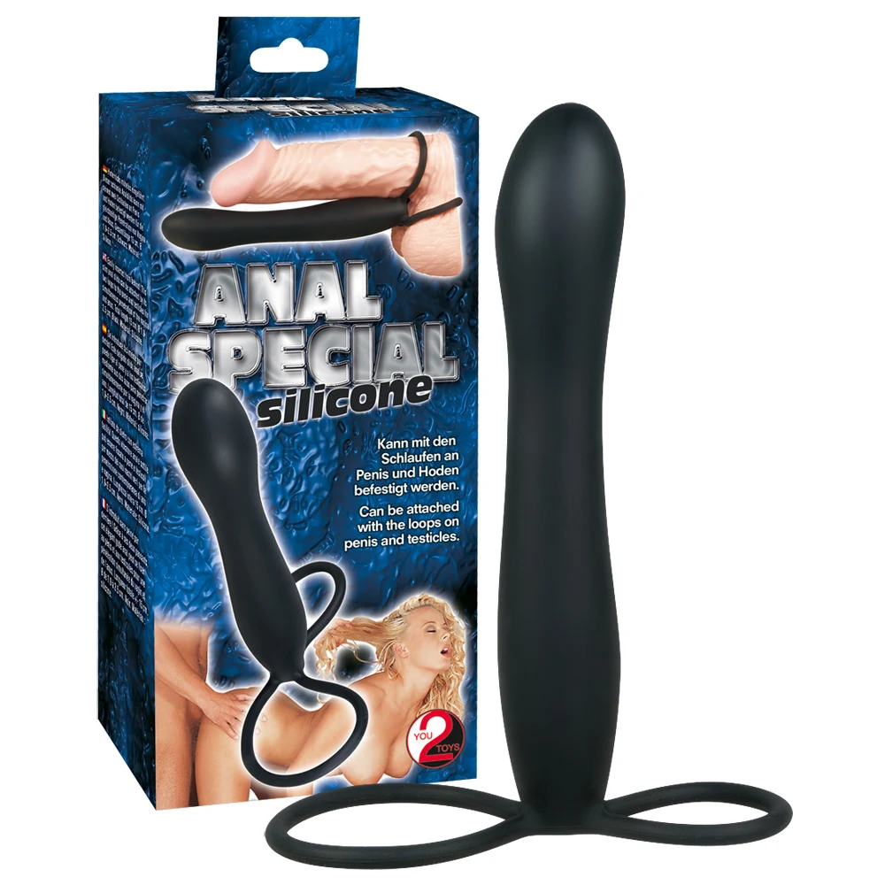 Zwarte anale dildo met dubbele lussen