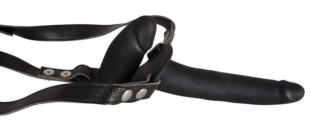Double Strap-On String met Dubbele Dildo Zwart