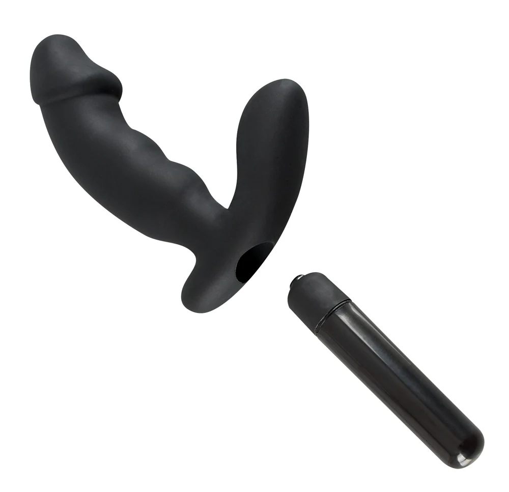 Zwarte vibrator met perineumstimulator