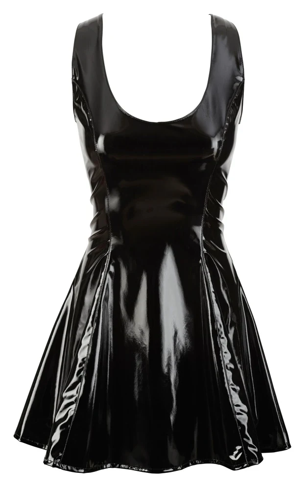 Zwarte lakjurk met diepe halslijn