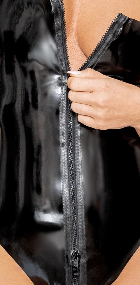 Zwarte latex body met 2-weg rits