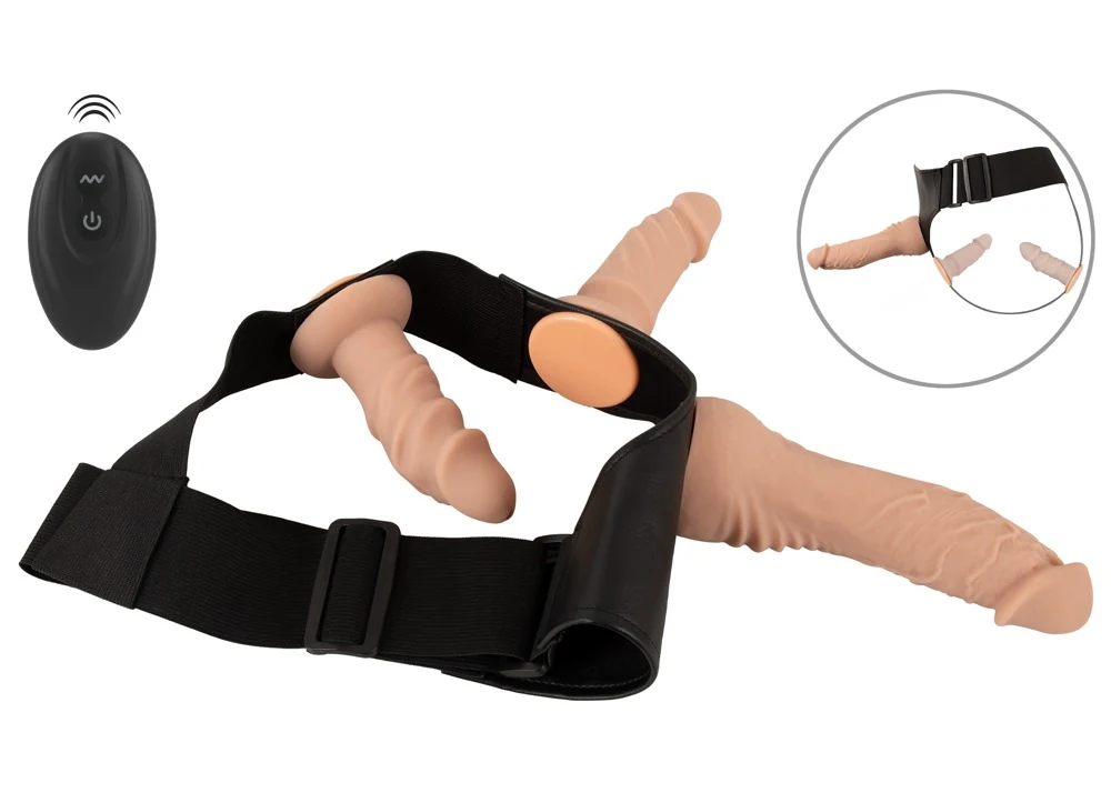 Verstelbare strap-on set met vibrator en 2 dildo’s