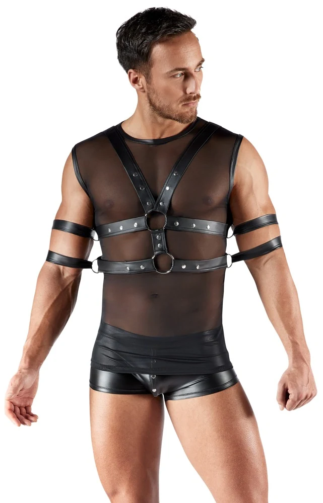 Svenjoyment bondage shirt met harnas en boeien