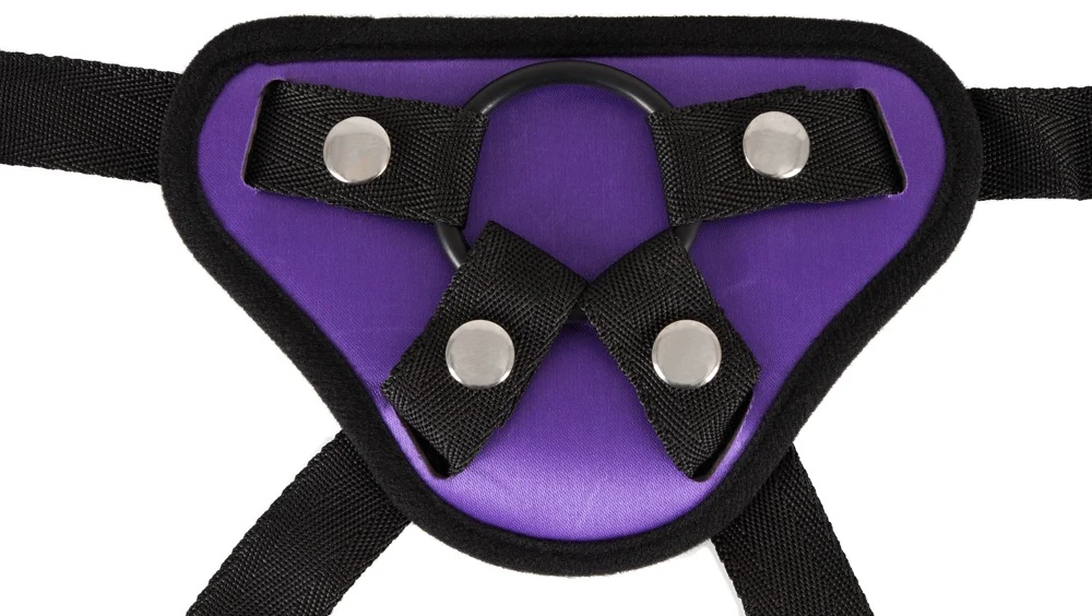 Paars zwart strap-on harnas met 3 ringen