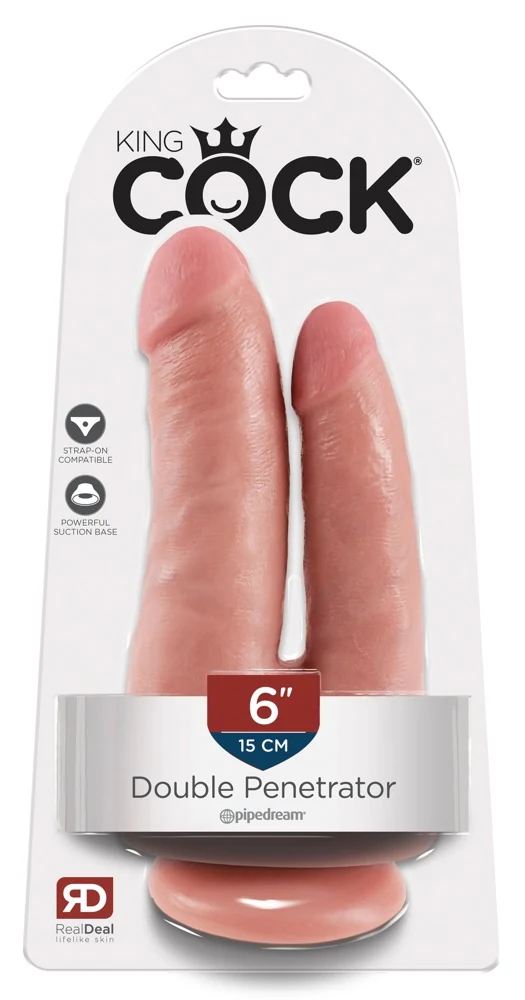 Dubbele dildo met zuigvoet van natuurlatex look