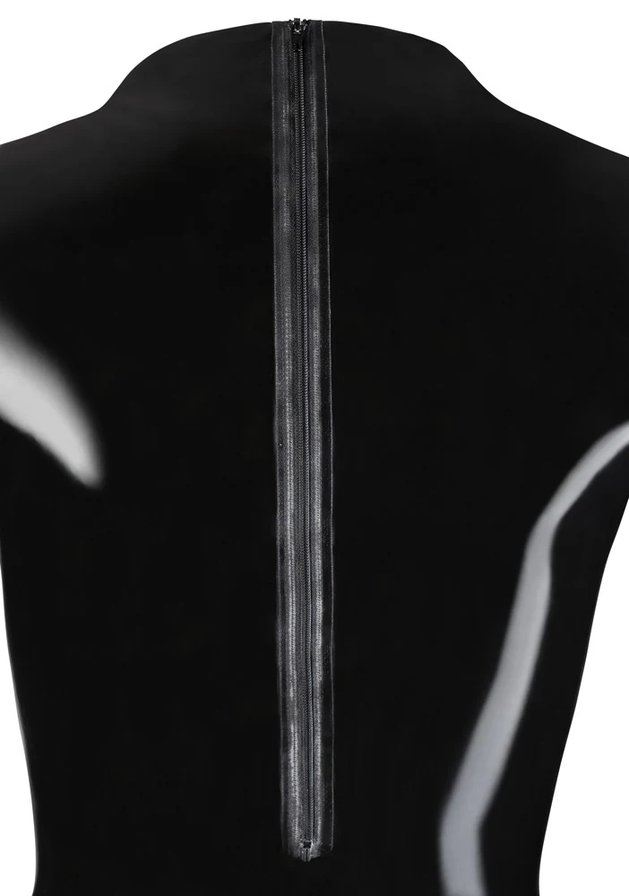 Zwarte latex body met lange mouwen en rits