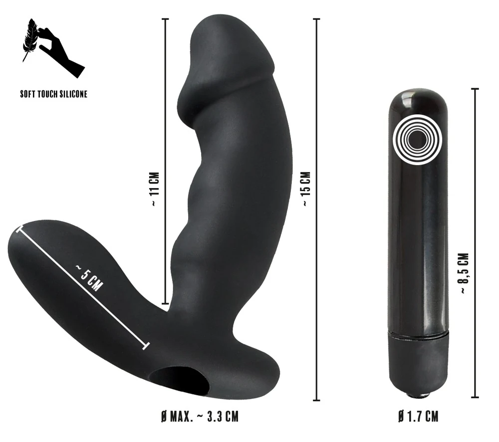 Zwarte vibrator met perineumstimulator