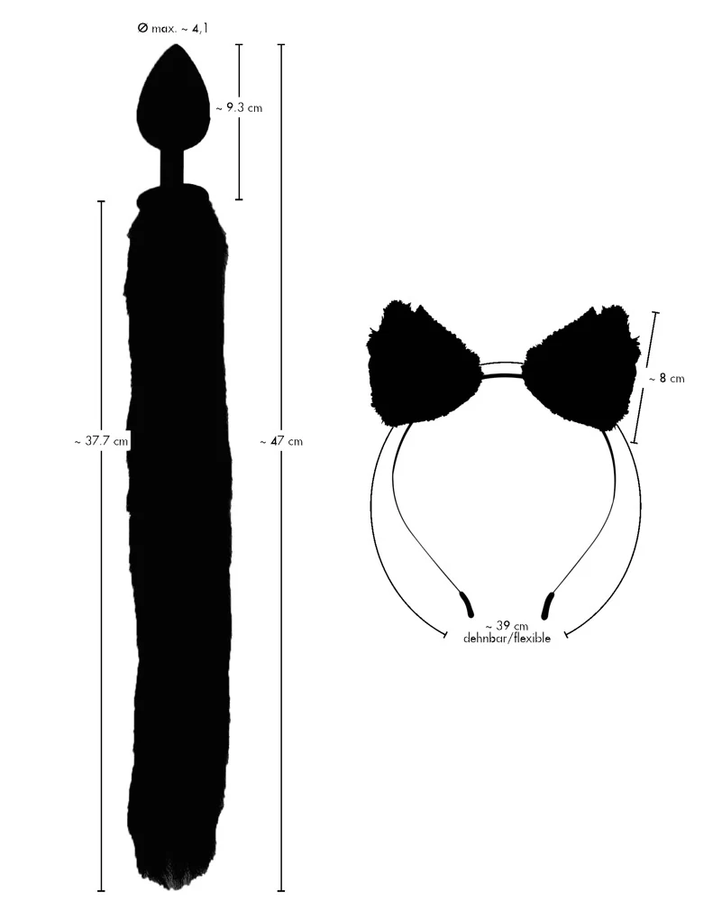 Set met anaalplug kattenstaart en kattenoren