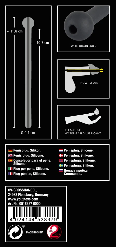 Penis plug van siliconen 11,8 cm