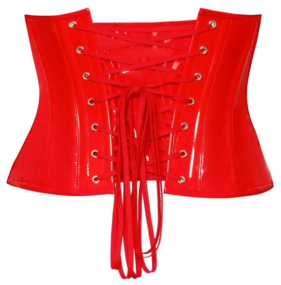 Glanzend rode vinyl waist cincher met vetersluiting