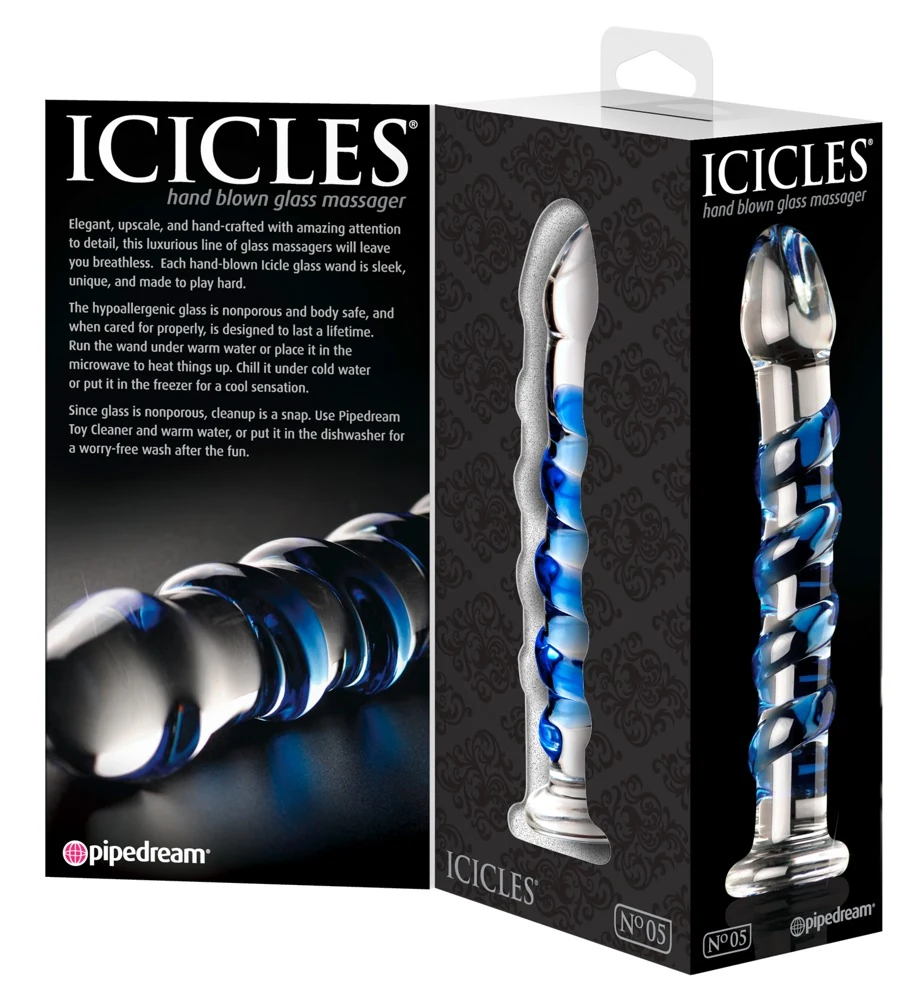 Handgemaakte glazen dildo met spiraal en standaard