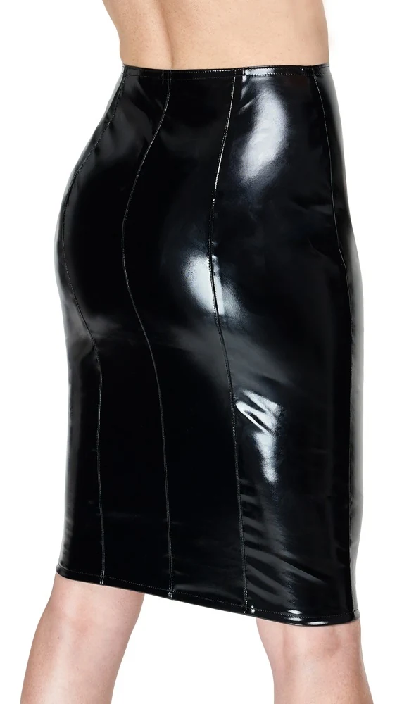 Black Level vinyl rok knielengte met 2-weg rits