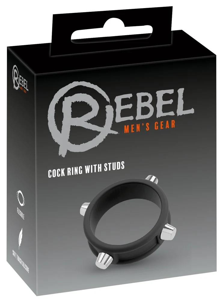 Rebel cockring met studs zwart