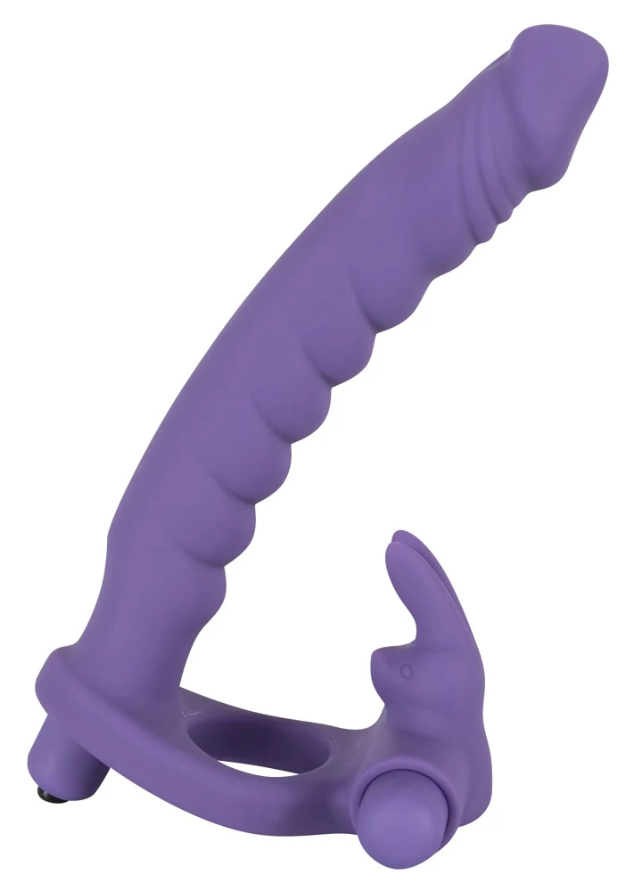 Strap-on dildo met vibratie en konijnstimulator