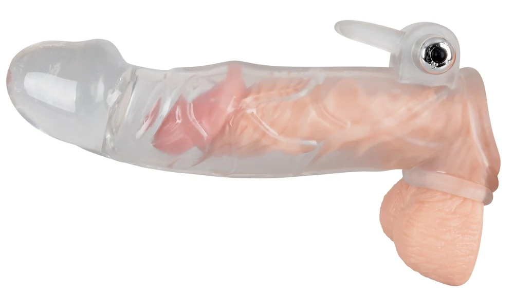 Transparante penissleeve met vibratie en verlenging
