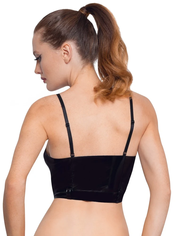 Lak crop top met rits en onderbusteband