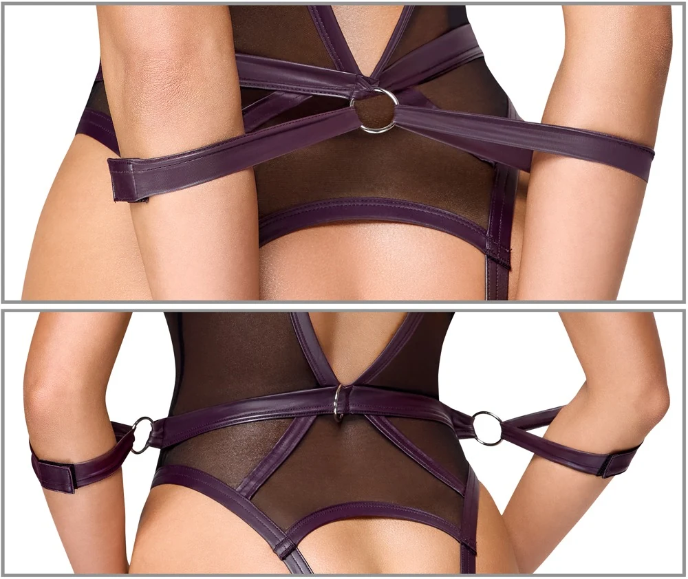 Cottelli Bondage kruisloze body met boeien en halsband