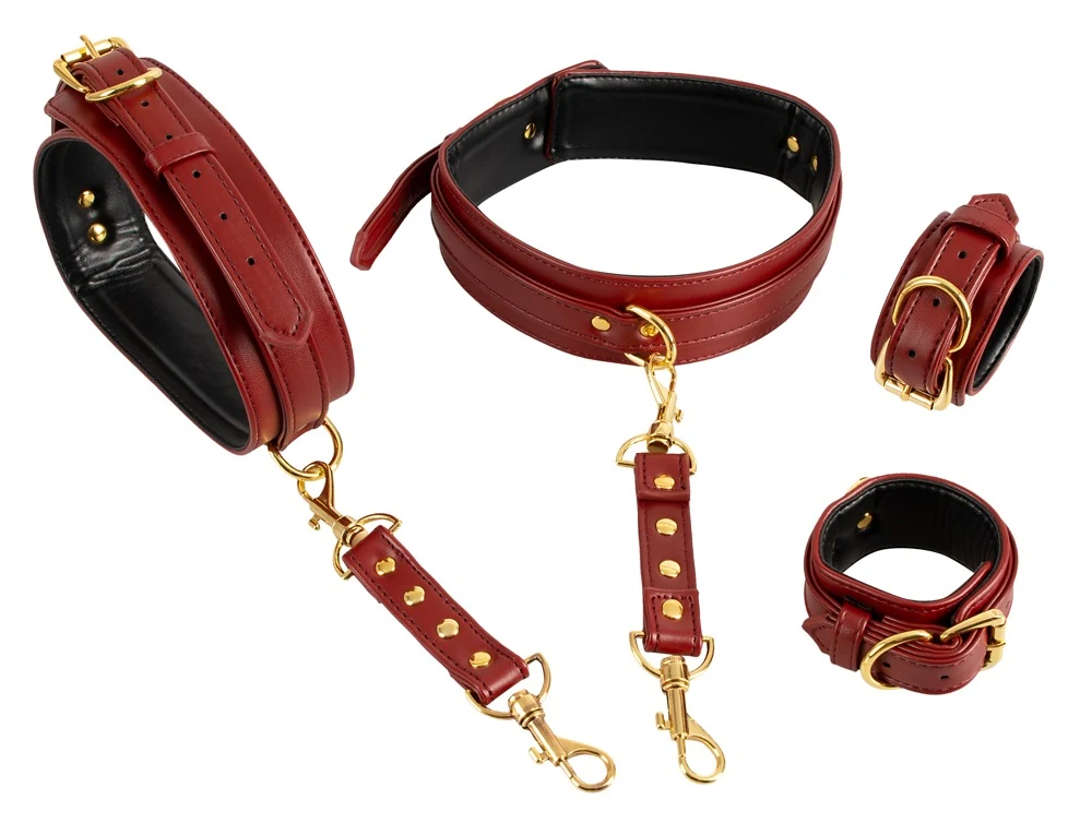 Bad Kitty hand- en beenboeien rood met goudkleurige details