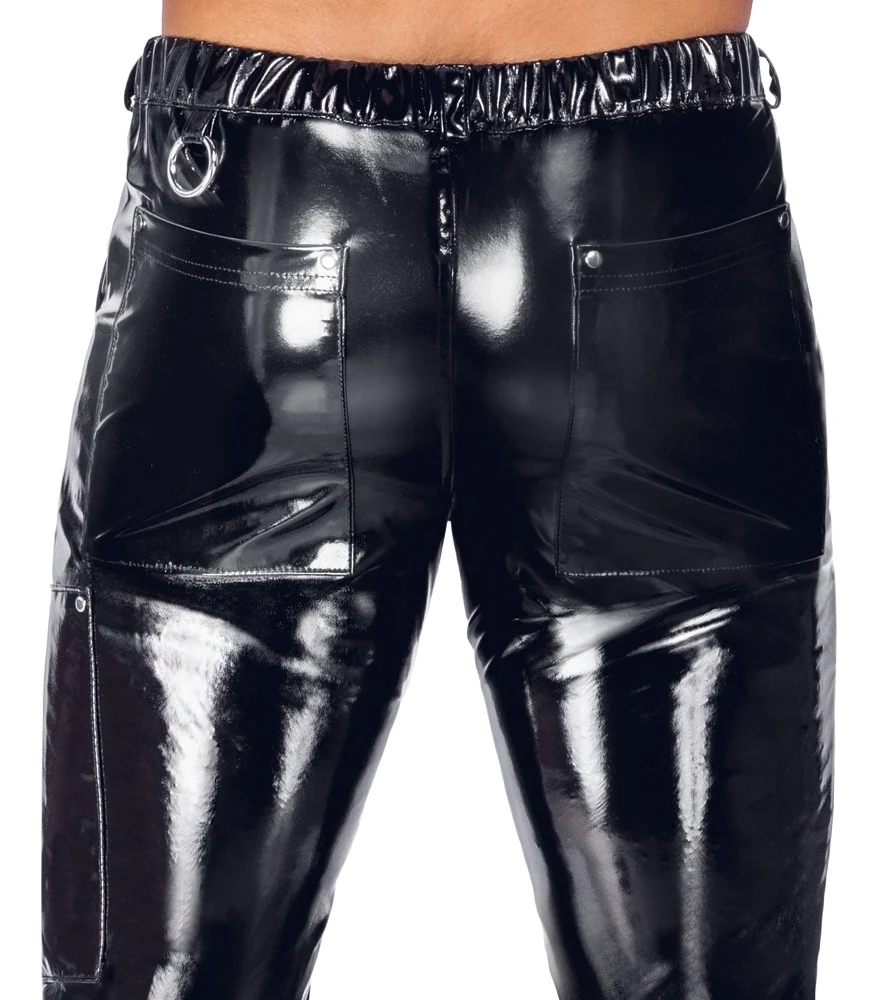 Black Level vinyl broek met metalen details