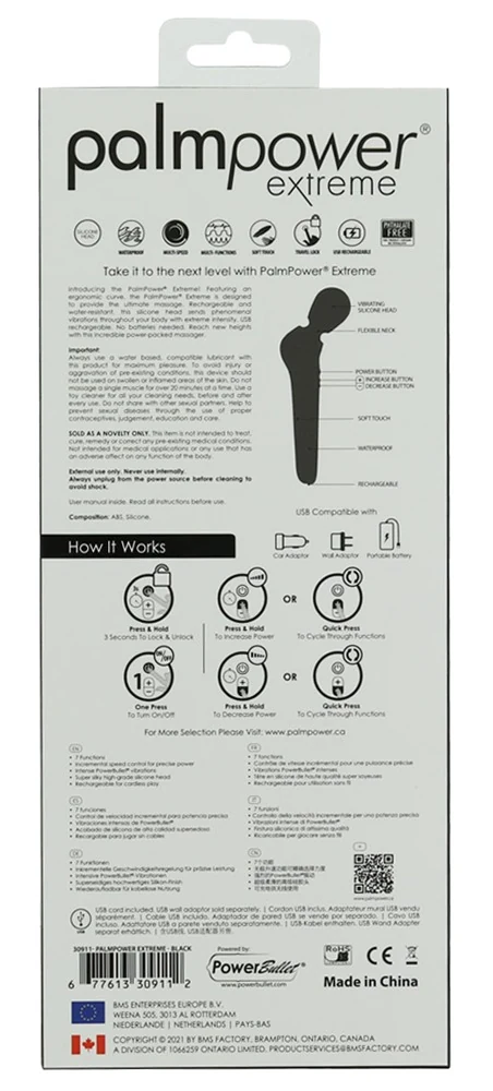 PalmPower Extreme massagestaaf oplaadbaar waterdicht