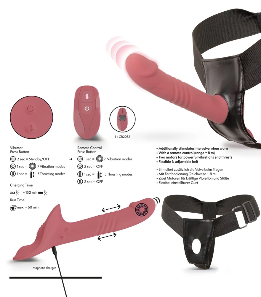Strap-on set met stuwende vibrator en afstandsbediening