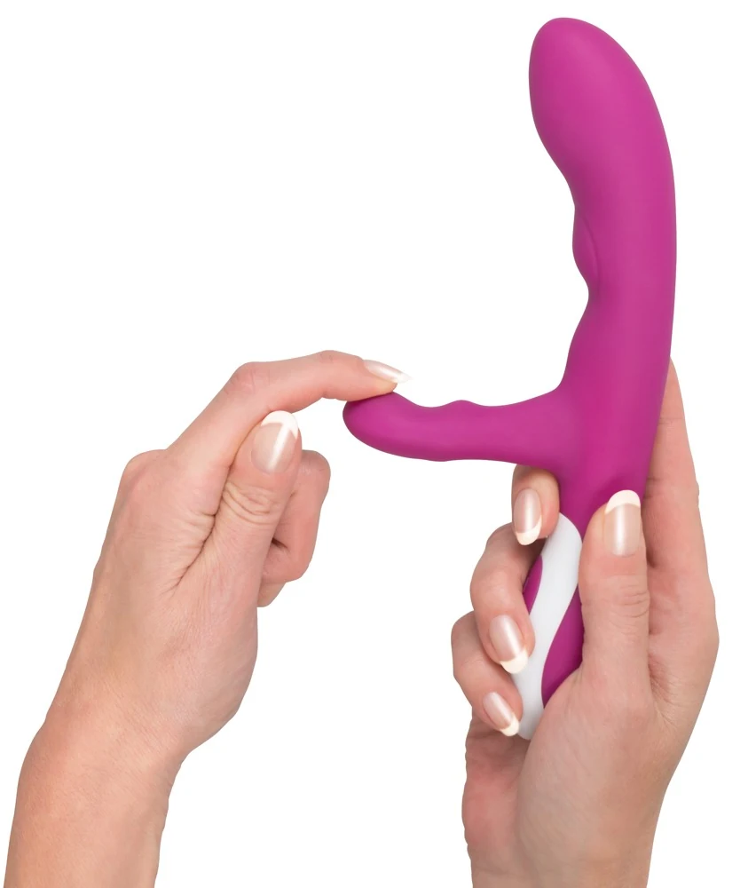 Paarse vibrator met warmtefunctie en clitorisstimulator