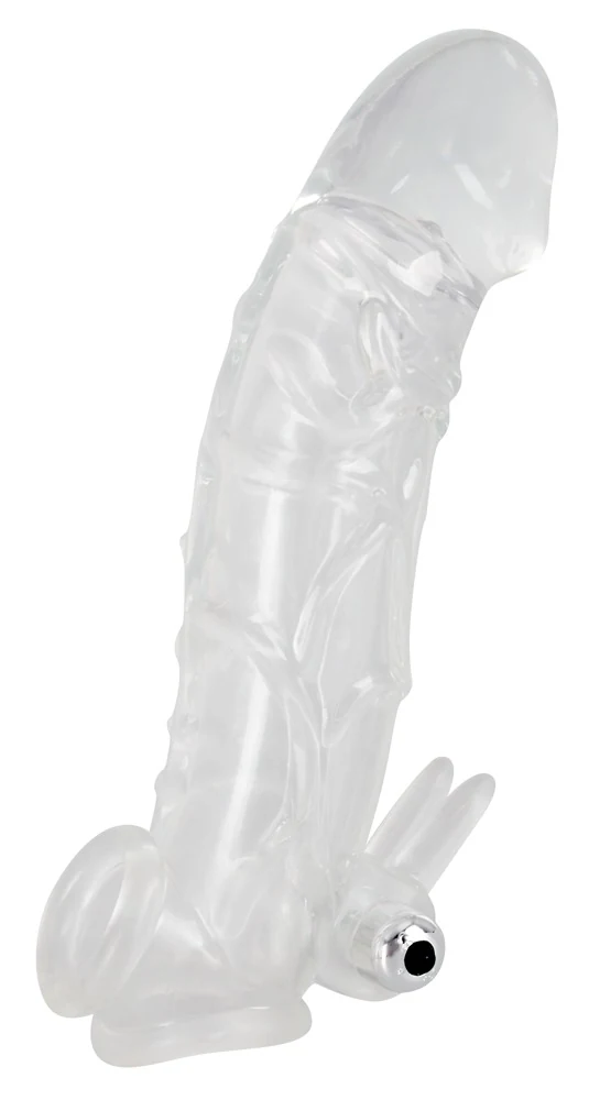 Transparante penissleeve met vibratie en verlenging