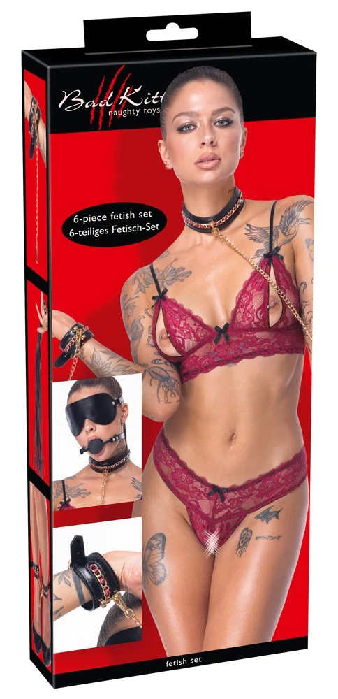 Bad Kitty bondageset 6-delig zwart met goudkleurige details