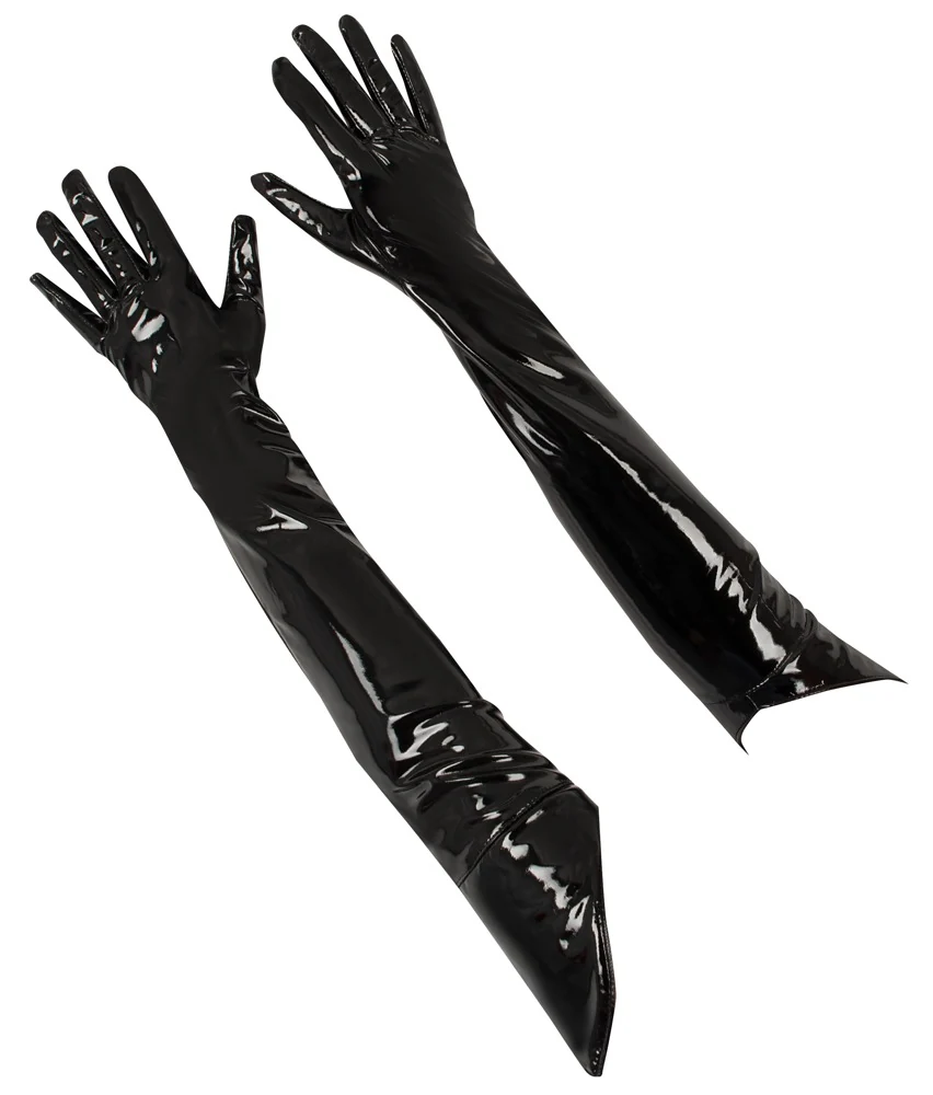 Extra lange zwarte lak handschoenen