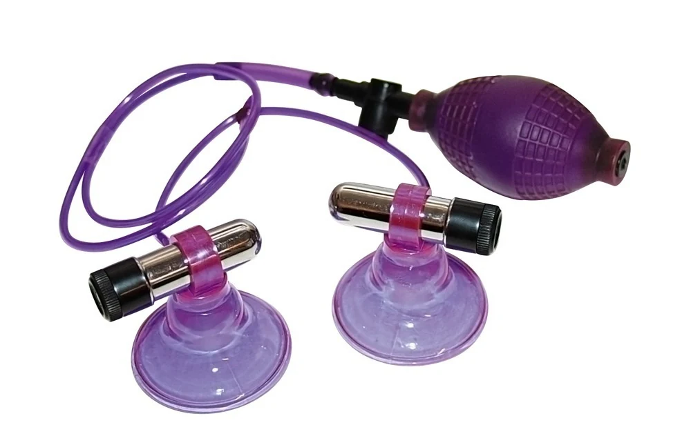 Paarse tepelspenen met vibratie en handpomp