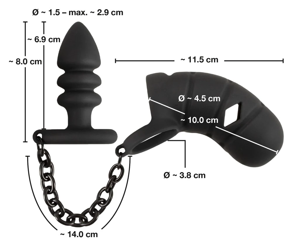 Peniskooi met buttplug en ketting