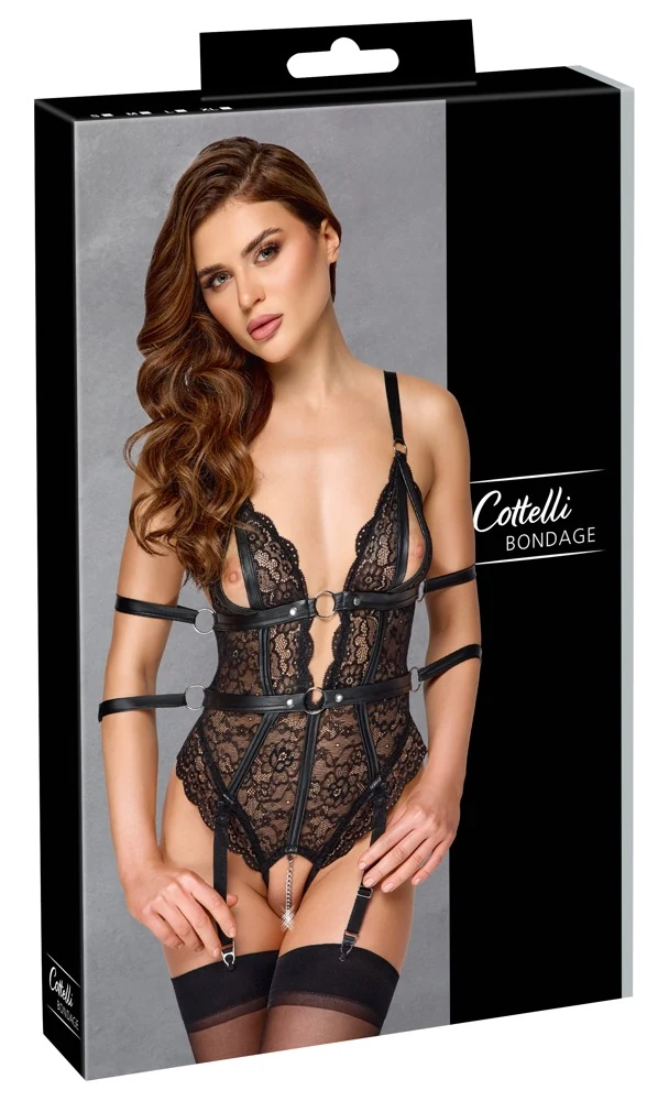 Oversized kanten body met afneembare jarretels en enkelbandjes