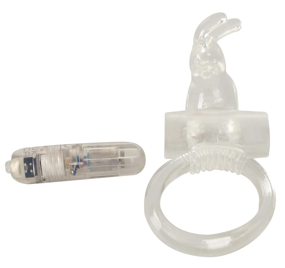 Transparante cockring met vibratie en clitoris bunny
