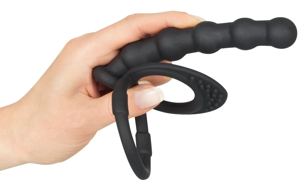 Penisring met anale dildo en clitorisnopjes