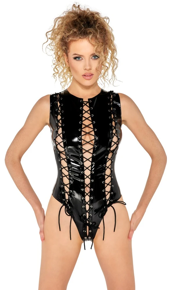 Black Level lak bodysuit met vetersluiting