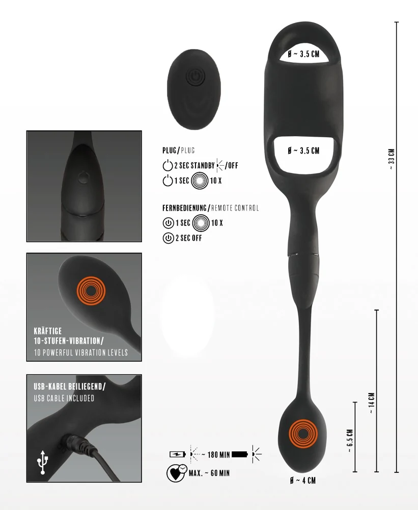Rebel cock ring met afstandsbediening en butt plug