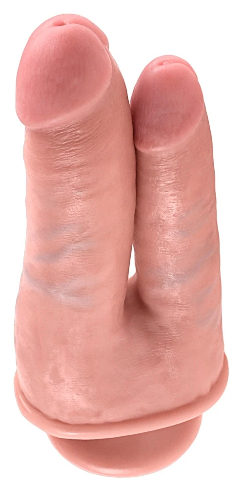 Dubbele dildo met zuigvoet van natuurlatex look